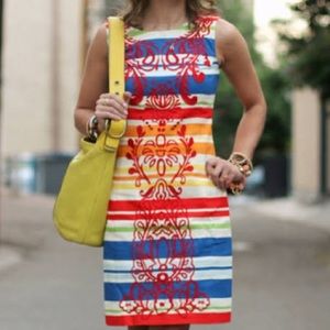 Anthropologie Tabitha Embroidered Striped Colorful Sheath Dress size 0